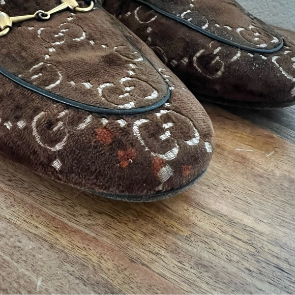 Gucci Princetown Brown Velvet Fur Slip On Flats Size 8.5 - Picture 10 of 17